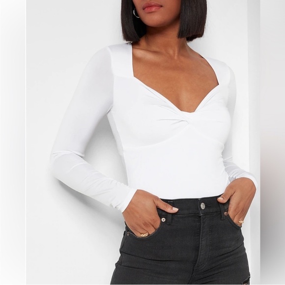 Express Tops - Express Body Contour Silky Twist Front Thong Bodysuit